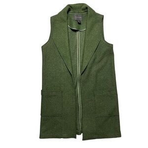 Tahari Wool Viscose Blend Sleeveless Open Front Cardigan Moss Green Women’s M